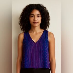 ARITZIA - BABATON - Purple and navy polka-dot tank. lined. V-neck. XXS